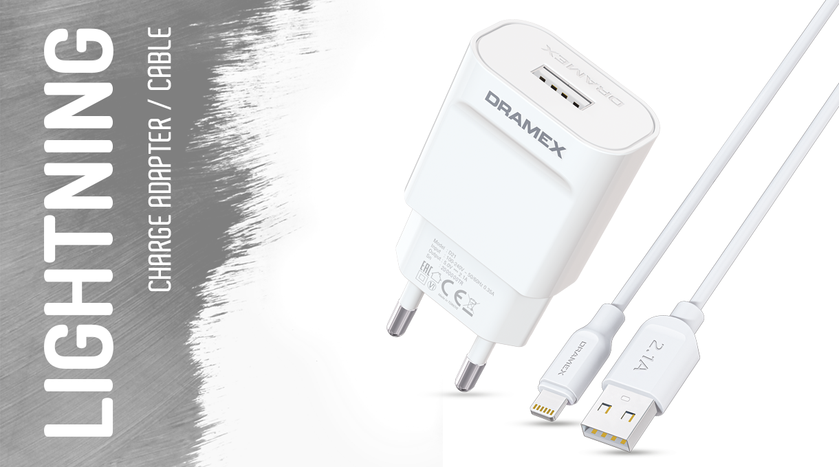 Dramex D21L Usb Giriş Başlık Lightning Kablo Şarj Seti 2.1Amper