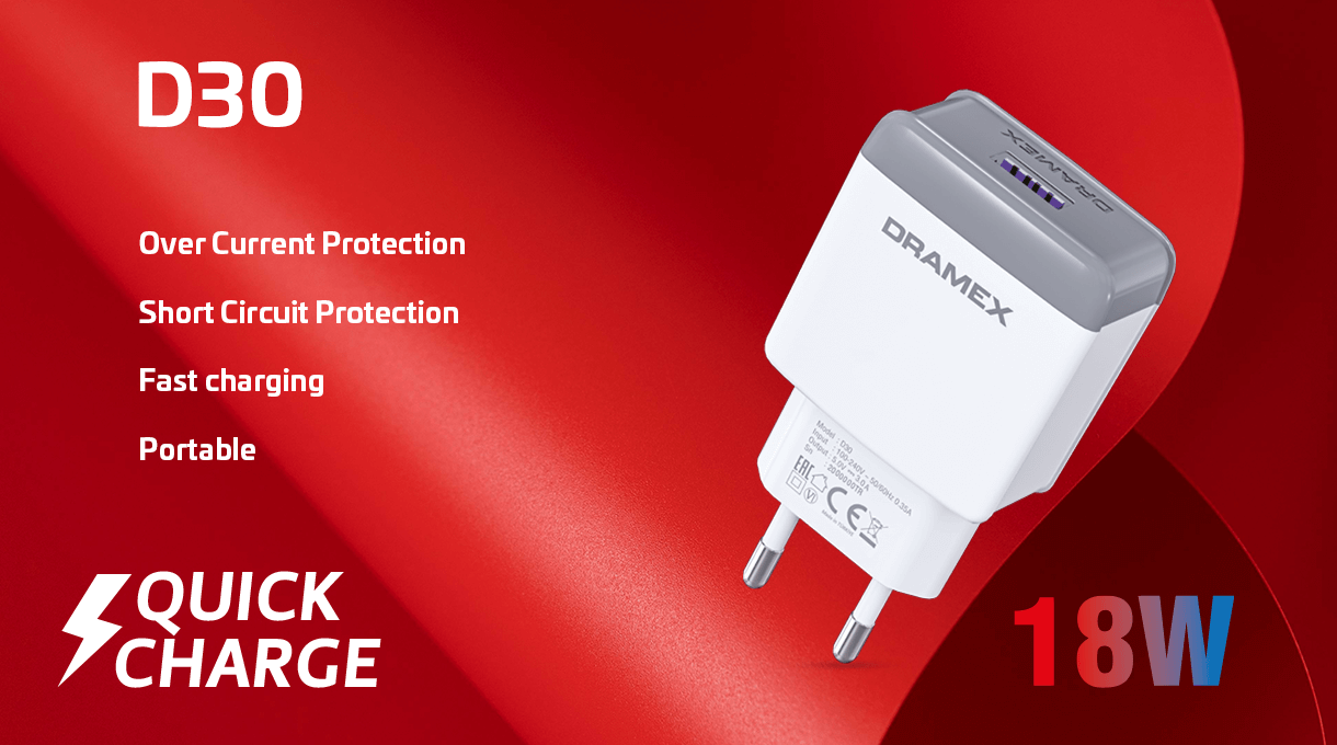 Dramex D30M Usb Giriş Başlık Micro Kablo Quick Hızlı Şarj Seti 3.0Amper