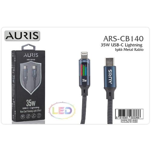 Auris CB140 35W Type-C To Lightning Işıklı Metal Kablo