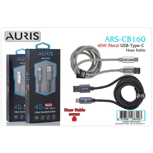 Auris CB160 40W Type-C To Tpye-C Hasır Metal Kablo