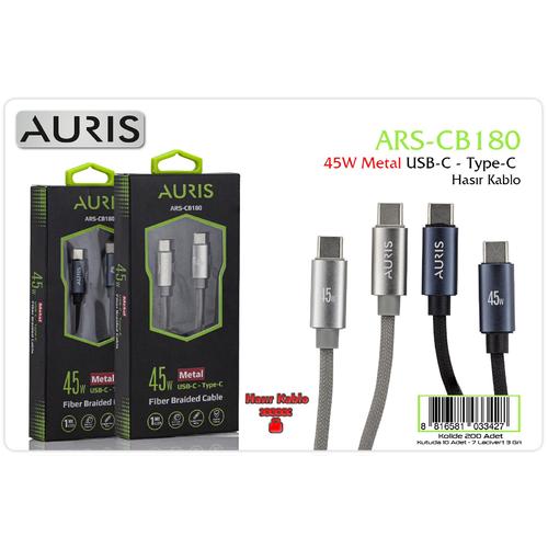 Auris CB180 45W Type-C To Type-C Hasır Metal Kablo