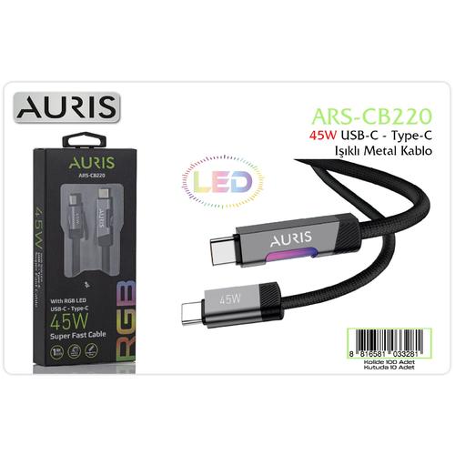 Auris CB220 45W Type-C To Type-C Rgb Işıklı Metal Kablo 