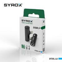 Syrox DT30L-LA  3.0A Lightning To Type-C +  3.5mm Jack Aux, Dönüştürücü (Siyah ve Beyaz Renk)