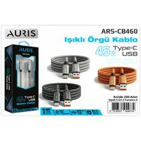 Auris CB460 USB to Type-C  Şarj Kablosu 45W. Örgülü 