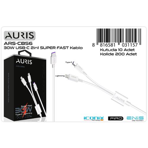 Auris CB56 30W 2x1 Çoklu Şarj Kablosu Usb-C to Type-C + Lightning