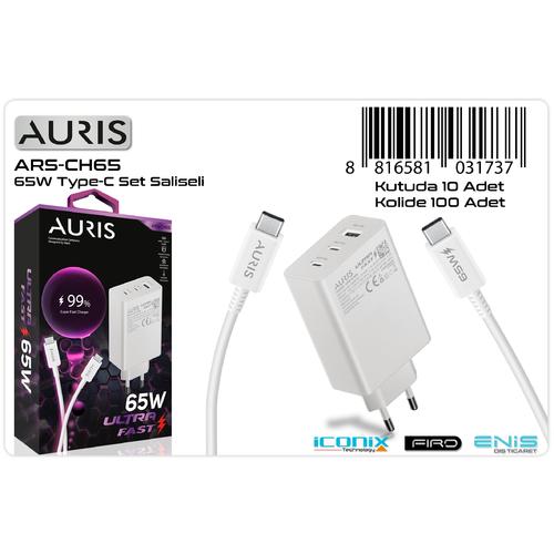 Auris CH65 65W 3 Çıkışlı Ultra Hızlı TYPE-C Şarj Aleti Seti (Saliseli)