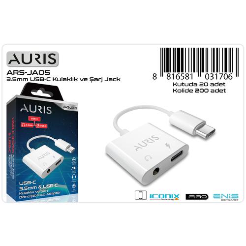 Auris JA05 USB-C To 3,5mm Jack & Type-C Kulaklık ve Şarj Dönüştürücü