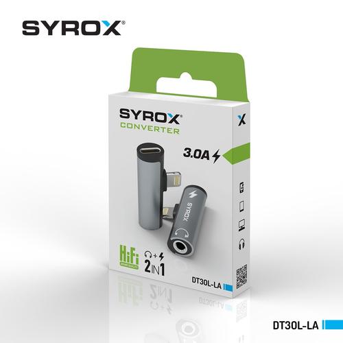 Syrox DT30L-LA  3,0A Lightning To Type-C +  3,5mm Jack Aux, Dönüştürücü (Siyah ve Beyaz Renk)