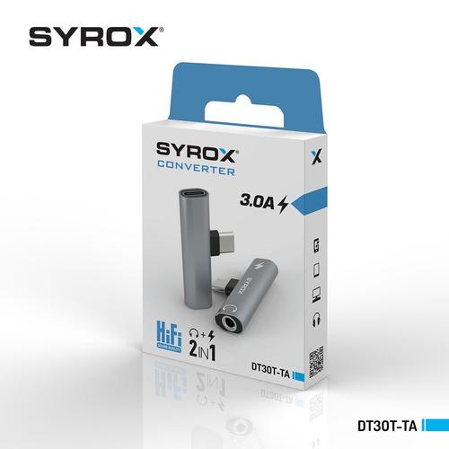 Syrox DT30T-TA 2x Type-C Giriş + 3,5mm Jack Çevirici, 3,0 Amper 