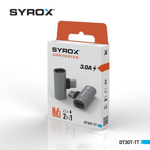 Syrox DT30T-TT Type-C to Type-C + 3,5mm Jack Çevirici, Dönüştürücü 3,0 Amper (Siyah ve Gri Renk Seçeneği)
