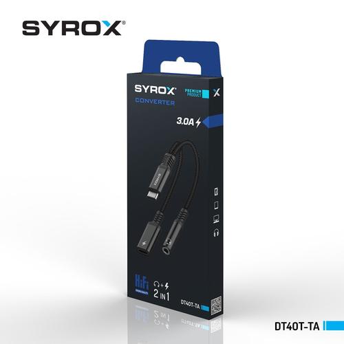 Syrox DT40T-TA Type-C To Type-C + 3,5mm Jack Çevirici, Dönüştürücü 3,0 Amper (Siyah ve Beyaz Renk Seçeneği)