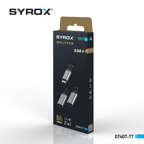 Syrox DT40T-TT Type-C To Type-C + 3,5mm Jack  Çevirici, Dönüştürücü 3,0 Amper (Siyah ve Beyaz Renk Seçeneği)