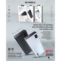 Syrox 20000 Mah  Powerbank PB225 Hızlı Şarj  PD 22.5W (Siyah, Gri Renk Seçeneği)