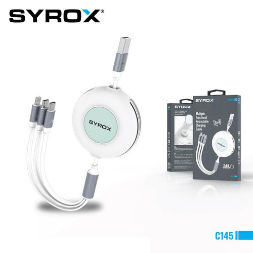 Syrox C145 2.4A 3 In 1 Çoklu Şarj Kablosu 2x Type-C. 1x Lightning 112cm