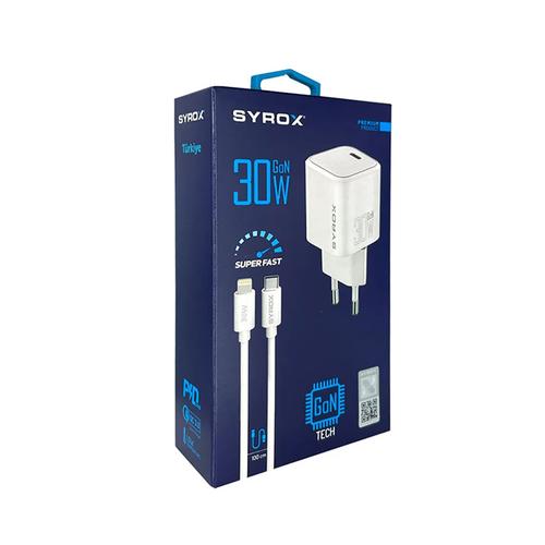 Syrox GAN30L Type-C Input Head and Type-C To Lightning Cable 30Watt Quick Charge Device Set