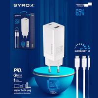 Syrox GAN65T Type-C & USB Giriş Başlık ve Type-C Kablo 65w Quick Şarj Cihazı Seti